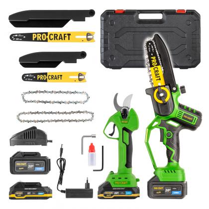 Sada aku ručná píla Procraft PKA32Li-P a nožnice na konáre ES25Li